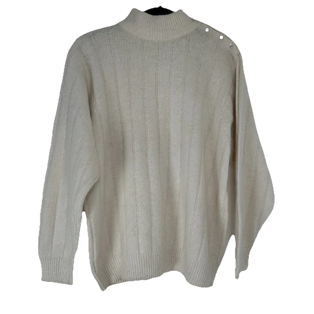 Karen Scott Sweater‎ Size Large Cream Silk Angora Lambswool Heritage Vintage 90s